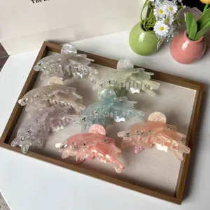 Élégante Pince à Cheveux Crabe en Acétate Forme Coquille Papillon Grand Strass Accessoires Cheveux Mignon Pince Requin pour Femmes Coiffure Quotidienne