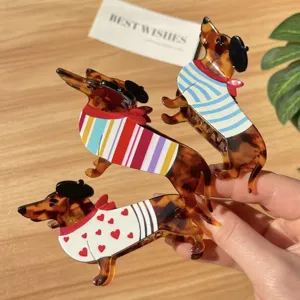 Cute dachshund acetate hair claw tortoise shell shark clip for women hair styling accessories