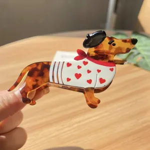 Cute dachshund acetate hair claw clip, cartoon animal shark clip for women hair styling accessories.