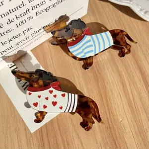 Cute dachshund cellulose acetate hair claw cartoon animal hair clip for women's detail
