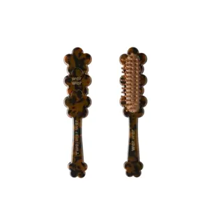 Tortoiseshell acetate air cushion hair brush, compact massage styling comb for daily travel use.