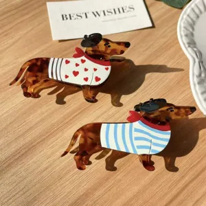 Cute dachshund acetate hair claw clip, cartoon animal hair accessory for women, stylish shark clip for hair styling.