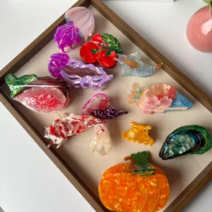 Cute Ocean Animal Fruit Cartoon Acetate Hair Claw Clip Sweet Jellyfish Fish Pumpkin Hair Styling Accessories For Women Girls