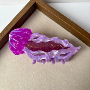 Purple jellyfish hair claw clip detail, cute animal acetate shark clip for hairstyles.