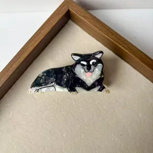 Cute black and white dog hair claw clip, creative acrylic animal hair accessory for daily use.