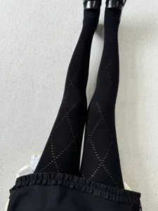 Collants noirs pour femmes motif losange ajoure extensible vetement de jambe chaud
