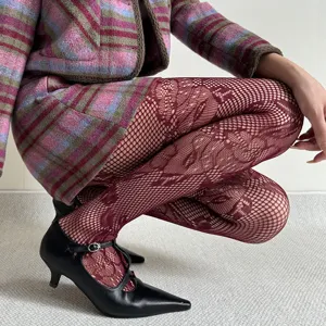 Vintage floral fishnet tights for women, retro mesh pantyhose, sexy hollow floral socks.