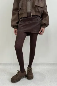 Collants marron à motif losanges évidés pour femme, bas élégants et chauds pour l'automne et l'hiver.