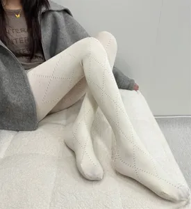 Collants ajourés diamant blancs pour femmes automne hiver extensible chaud mince
