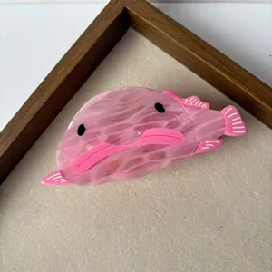 Cute pink fish acetate hair claw clip, cartoon animal ocean style hair accessories for women and girls.