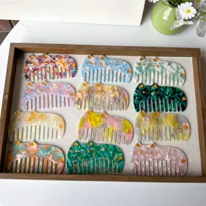 Schattige Acetaat Kat Haarkam Draagbare Brede Tand Antistatische Bloemen Haarstyling Tool
