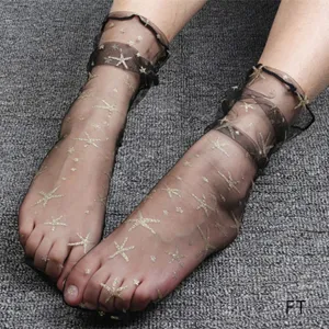 Women Sheer Mesh Slouch Socks Casual Breathable Lace Floral Long Tube Stockings Fashion Summer Hosiery