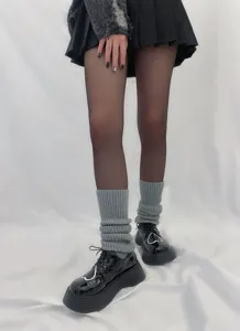 Grey knitted leg warmers for women, cozy winter thermal stack socks and boot cuffs.
