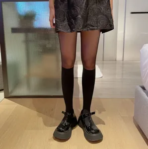 Sexy fake calf socks spliced pantyhose detail view, sweet and cool style black tights for women.