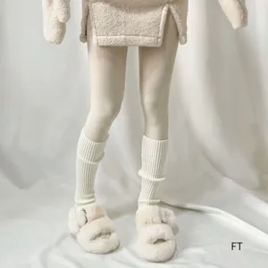 Women Winter Warm Knitted Stirrup Leg Warmers Casual Solid Color Acrylic Pile Socks Fashion Accessories