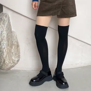 False over-the-knee pantyhose for women, sweet and cool style black stretch leg stockings.