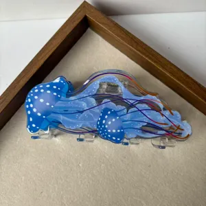 Acrylic jellyfish hair claw clip, clear blue ocean style hairpin, cute hair accessories for women.