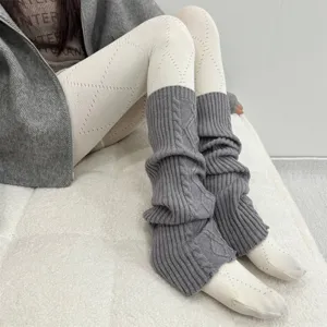 Automne hiver collants creux losanges femmes jambières en tricot gris mode chaud quotidien