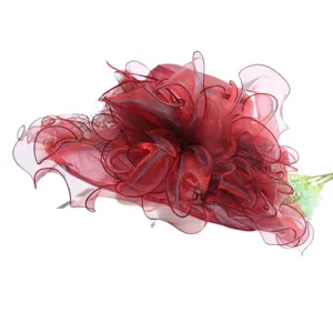 Sombrero moda gran flor organza rojo mujer sombrero sol playa boda tocado fiesta té
