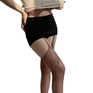 Women lace garter tights false suspension hosiery sexy fishnet stockings main view.