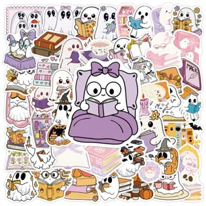 Cute ghost reading stickers waterproof cartoon sticker pack for water bottle laptop decoration.