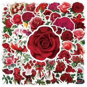 50pcs red rose stickers waterproof vinyl aesthetic floral decals for water bottle laptop