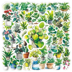 50 Stk. Gruene Zimmerpflanzen Aufkleber Wasserdichte Suesse Botanische Sticker Deko