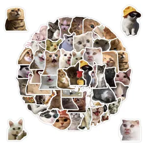 Adesivi gatti buffi meme dettaglio, impermeabili simpatiche decalcomanie per PC e bottiglia.
