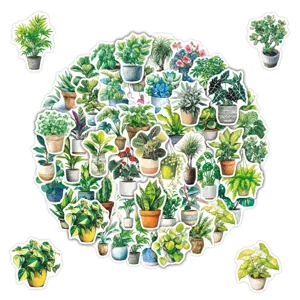 50 Stk. Grüne Zimmerpflanzen Aufkleber Aquarell Süße Pflanzen Abziehbilder Wasserdicht