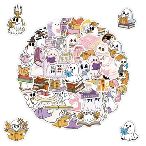 Cute ghost reading stickers waterproof vinyl decal set for laptop water bottle decor 50pcs