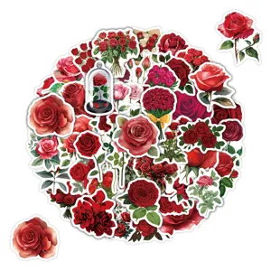 Waterproof red rose stickers pack, beautiful floral decals for water bottle and phone decor.