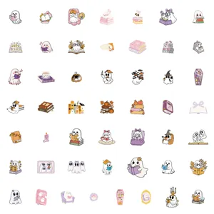Cute ghost waterproof stickers set, aesthetic book reading planner stationery laptop decor.