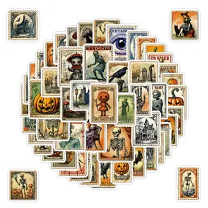 50 Pcs Halloween Vintage Stamp Stickers Waterproof Graffiti Decals for Luggage Trunk Decor