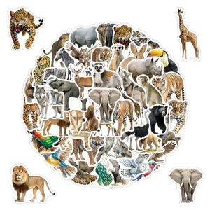 Set of 50 waterproof animal stickers featuring realistic wildlife designs for phone and luggage.
