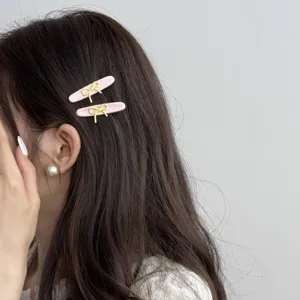 Fermagli per capelli con fiocco rosa stile coreano dolce, accessori moda femminili.