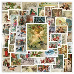 Vintage Weihnachts Briefmarken Aufkleber Set, wasserdichte dekorative Sticker für Tassen.