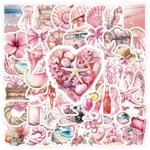 Pink summer stickers aesthetic waterproof cute beach shell sticker pack for water bottle laptop