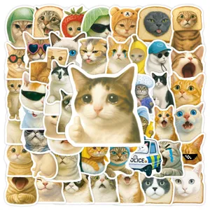 50pz simpatici adesivi impermeabili con gatti buffi meme per bottiglie laptop valigie