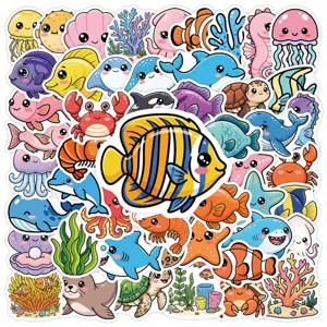 Cute ocean animal stickers waterproof vinyl cartoon marine life decals for water bottle laptop