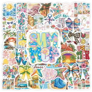 50 Stk. Sommer Doodle Aufkleber wasserdichte Vinyl Aufkleber fuer Trinkflaschen DIY