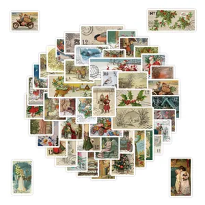 Vintage Weihnachts Briefmarken Aufkleber 50 Stueck wasserdichte Deko Sticker fuer Tassen