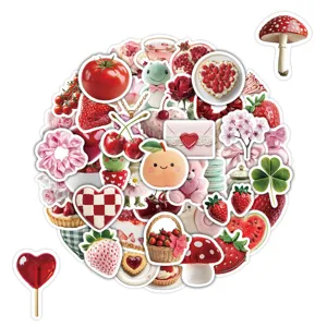 50 pcs cute strawberry aesthetic stickers waterproof cartoon decal for phone water bottle