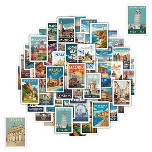 50 pcs European travel city graffiti stickers vintage landmark architectural decals for journals.