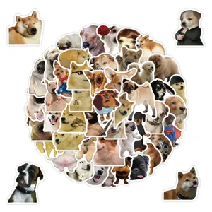 Detailed view of cute funny dog meme waterproof graffiti stickers pack for water bottle decor.