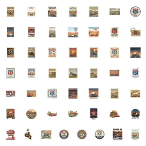 Set adesivi impermeabili Route 66 vintage, decalcomanie graffiti retro per borraccia laptop.