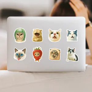 Adesivi impermeabili di gatto di cartone animato carino per computer portatile e tazza.