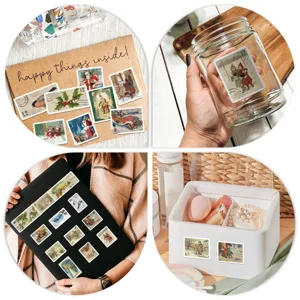 Vintage Weihnachts Briefmarken Aufkleber Set, wasserdichte Deko Sticker fuer Tassen.