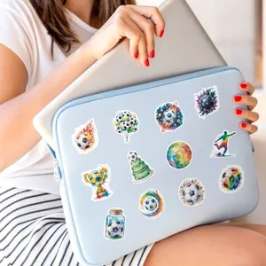 Set di adesivi impermeabili per calcio ad acquerello per custodia laptop e bottiglia.