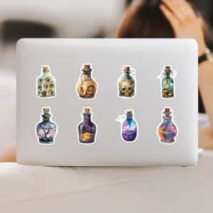 Waterproof gothic witch potion bottle laptop stickers, cute decorative vinyl decals set.