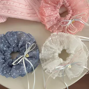 Chouchous de cheveux en dentelle douce coréenne avec noeuds à pois rubans accessoires mignons